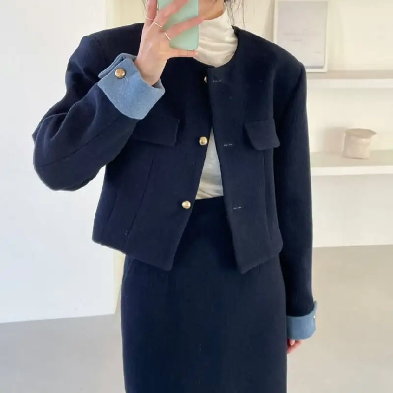 セットアップ ジャケット+スカート 2色展開 エレガント 通勤 スリット 長袖