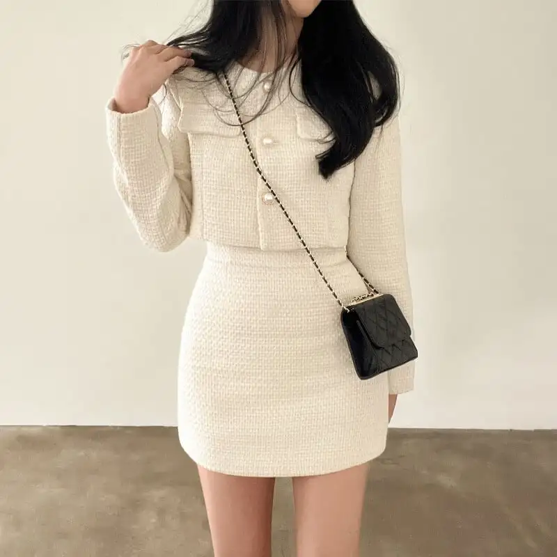 セットアップ ジャケット+スカート 2色展開 ツイード 気質満点