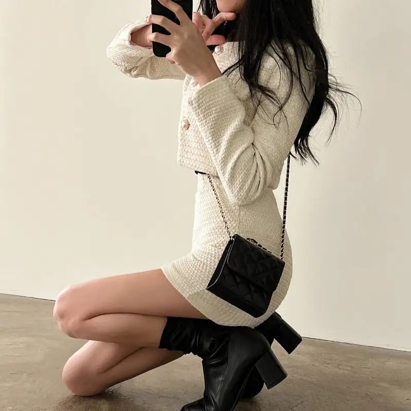 セットアップ ジャケット+スカート 2色展開 ツイード 気質満点