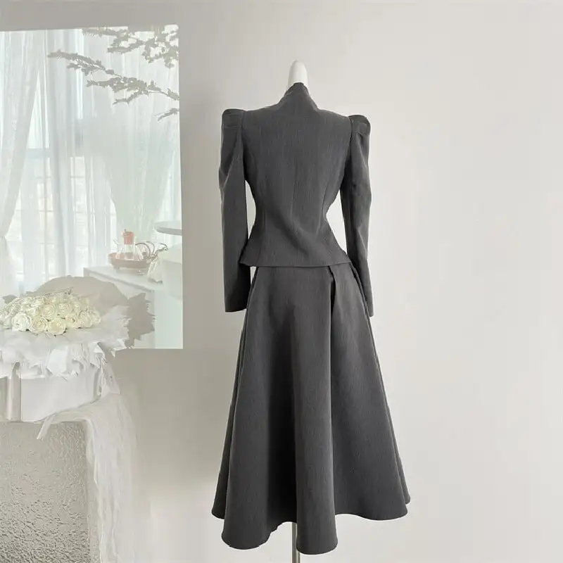 セットアップ ジャケット+スカート エレガント 肩パフ 長袖