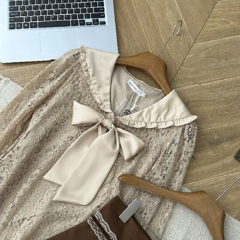 セットアップ トップス+スカート レース リボン スウィート 長袖