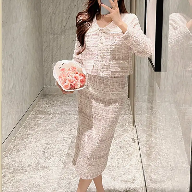 セットアップ ジャケット+スカート３色展開 ツイード スウィート