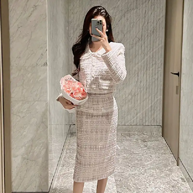 セットアップ ジャケット+スカート３色展開 ツイード スウィート