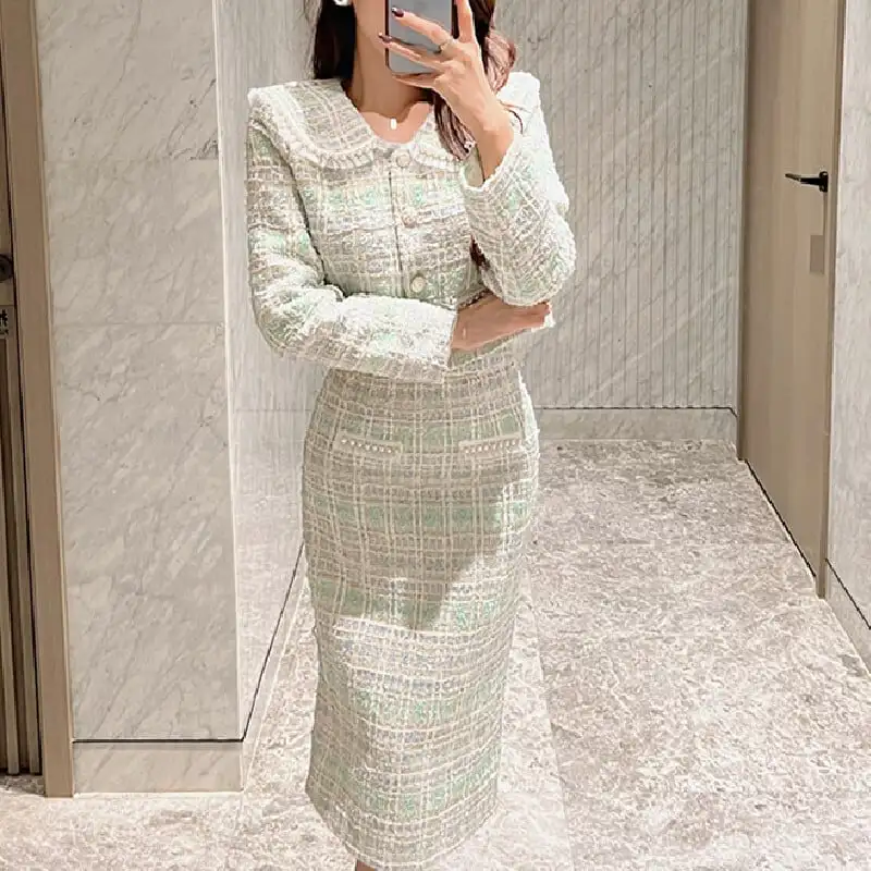 セットアップ ジャケット+スカート３色展開 ツイード スウィート