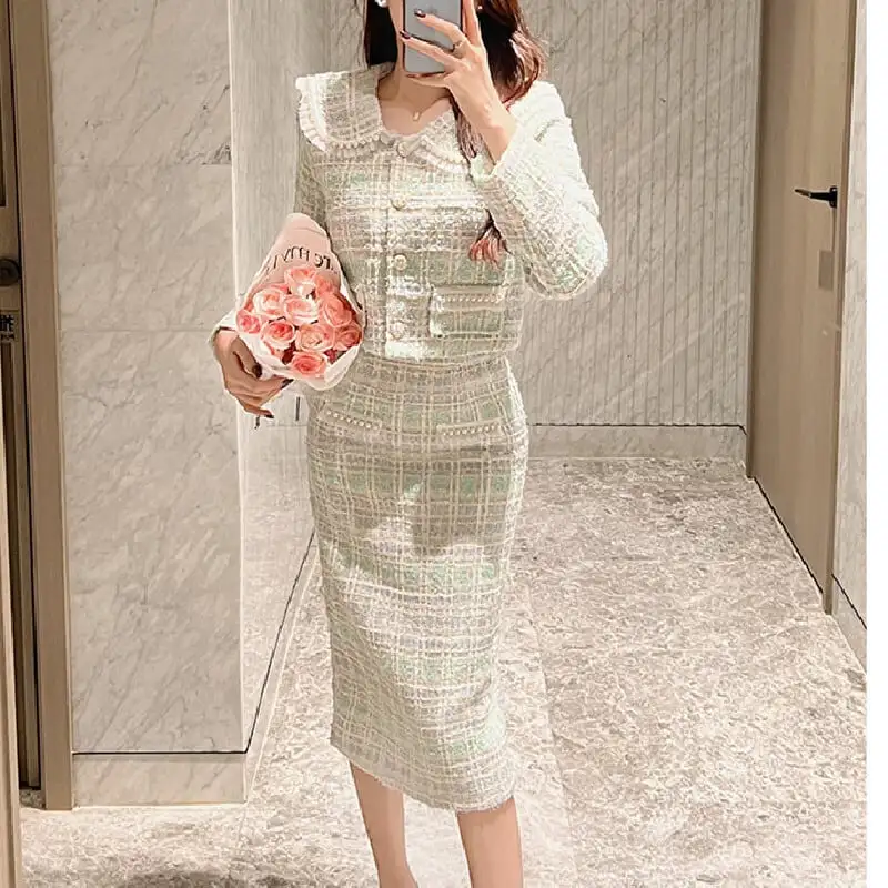 セットアップ ジャケット+スカート３色展開 ツイード スウィート