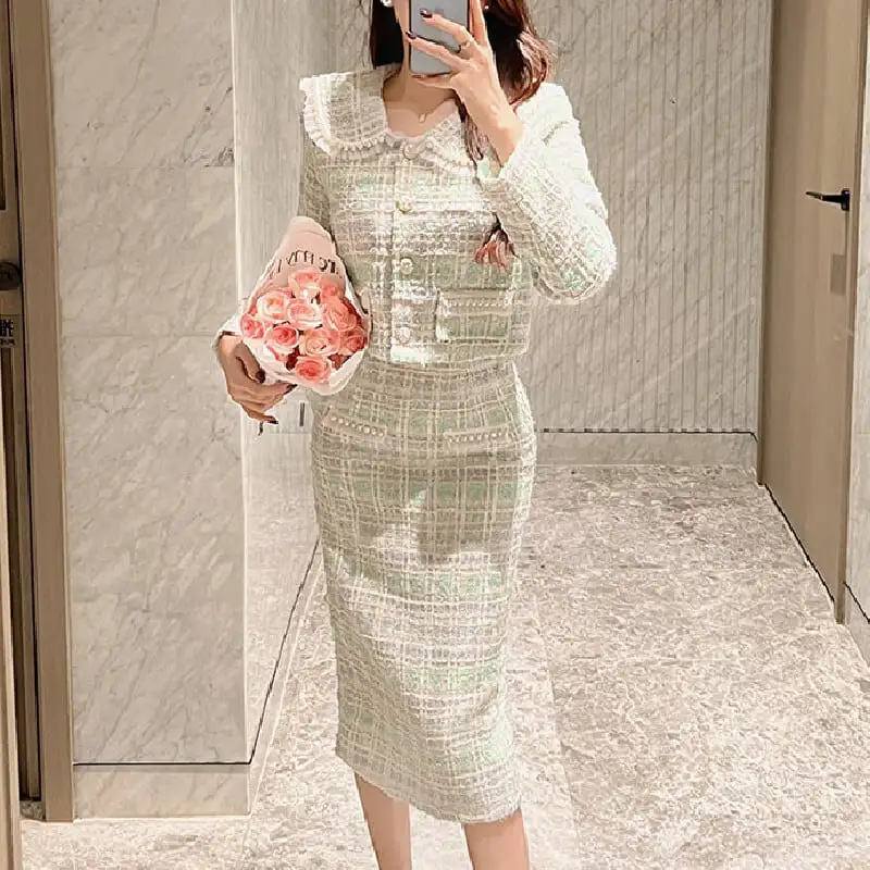 セットアップ ジャケット+スカート３色展開 ツイード スウィート