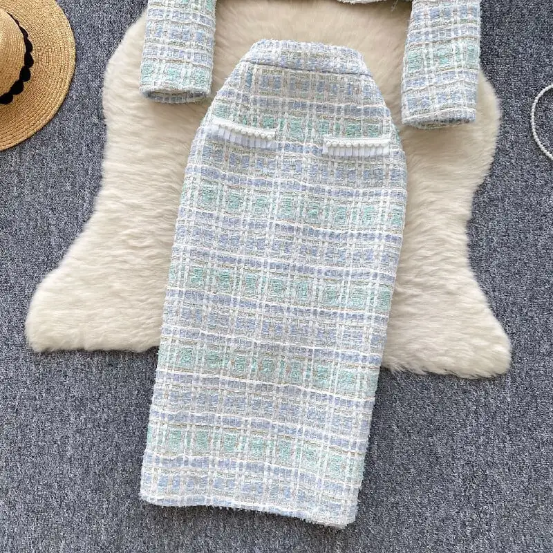 セットアップ ジャケット+スカート３色展開 ツイード スウィート