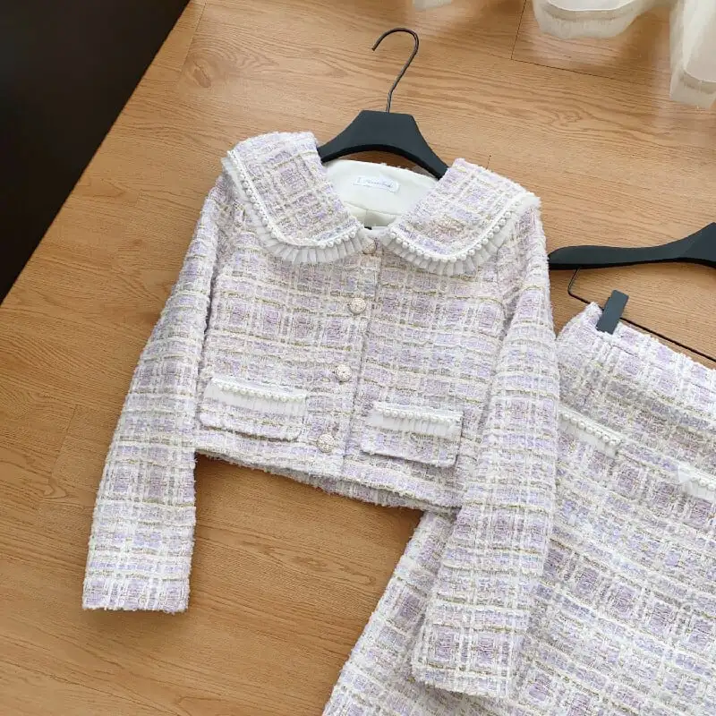 セットアップ ジャケット+スカート３色展開 ツイード スウィート