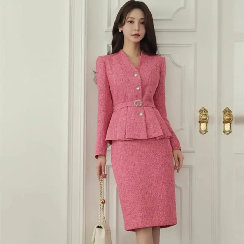 セットアップ トップス+スカート ツイード 長袖 OL/フォーマル