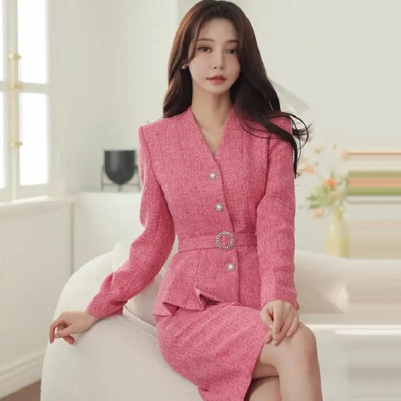 セットアップ トップス+スカート ツイード 長袖 OL/フォーマル