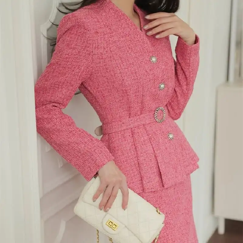 セットアップ トップス+スカート ツイード 長袖 OL/フォーマル