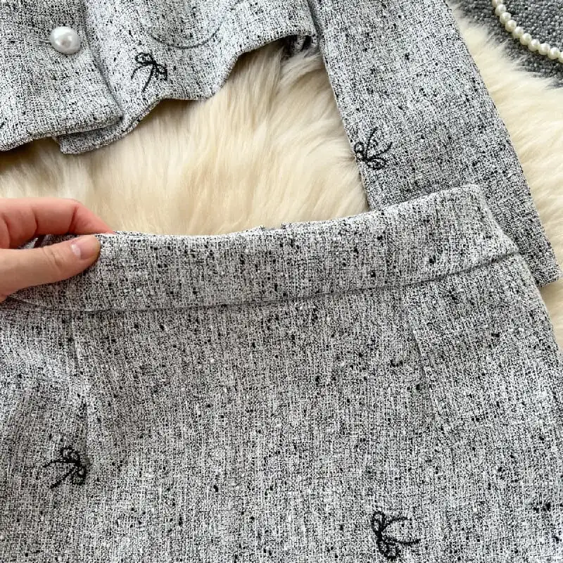 セットアップ ジャケット+スカート 刺繡 スパンコール 長袖