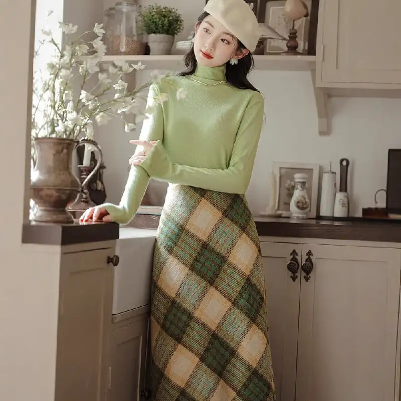 セットアップ トップス+スカート チェック柄 気質満点 レトロ