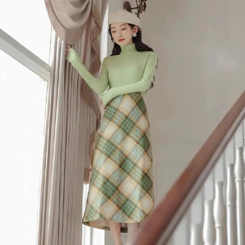 セットアップ トップス+スカート チェック柄 気質満点 レトロ