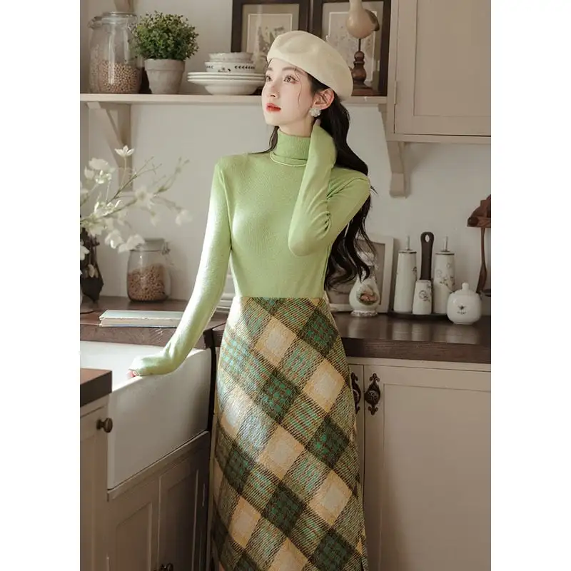 セットアップ トップス+スカート チェック柄 気質満点 レトロ
