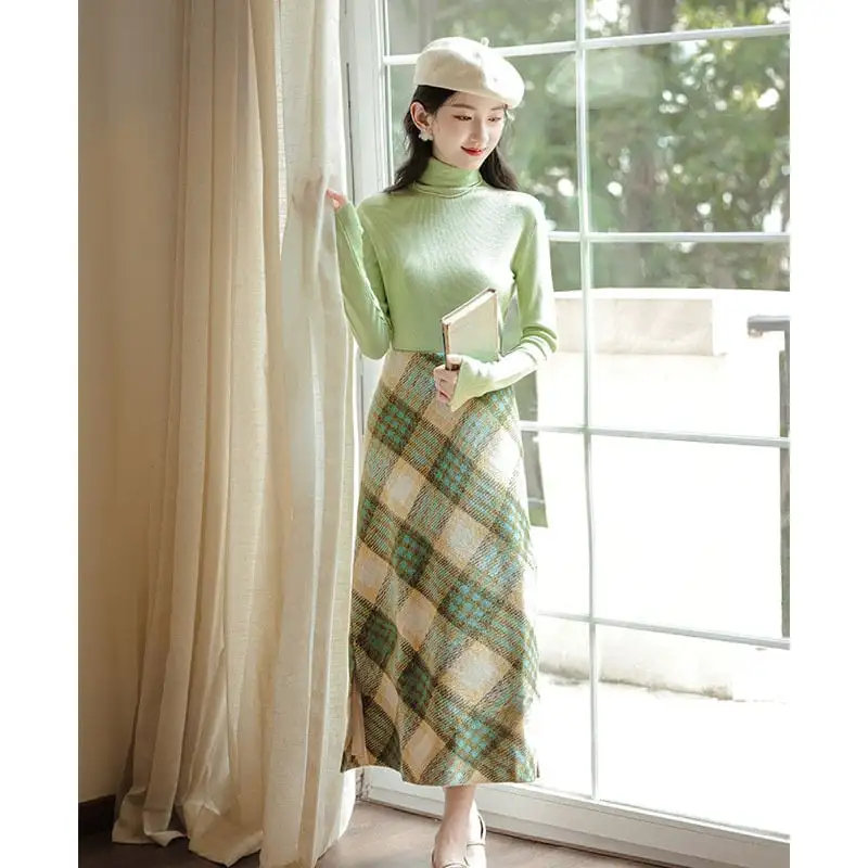 セットアップ トップス+スカート チェック柄 気質満点 レトロ