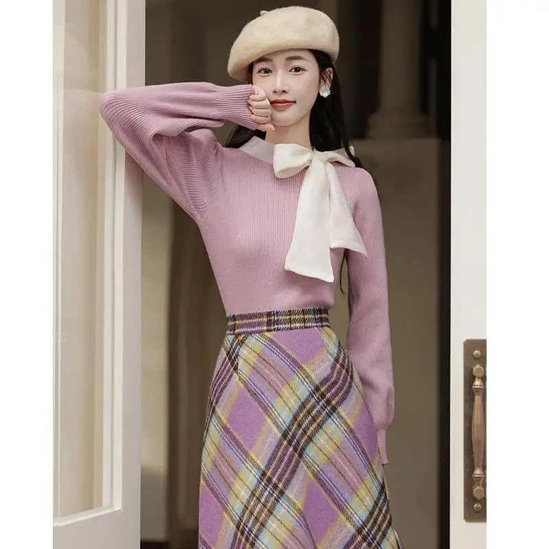 セットアップ トップス+スカート エレガント チェック柄