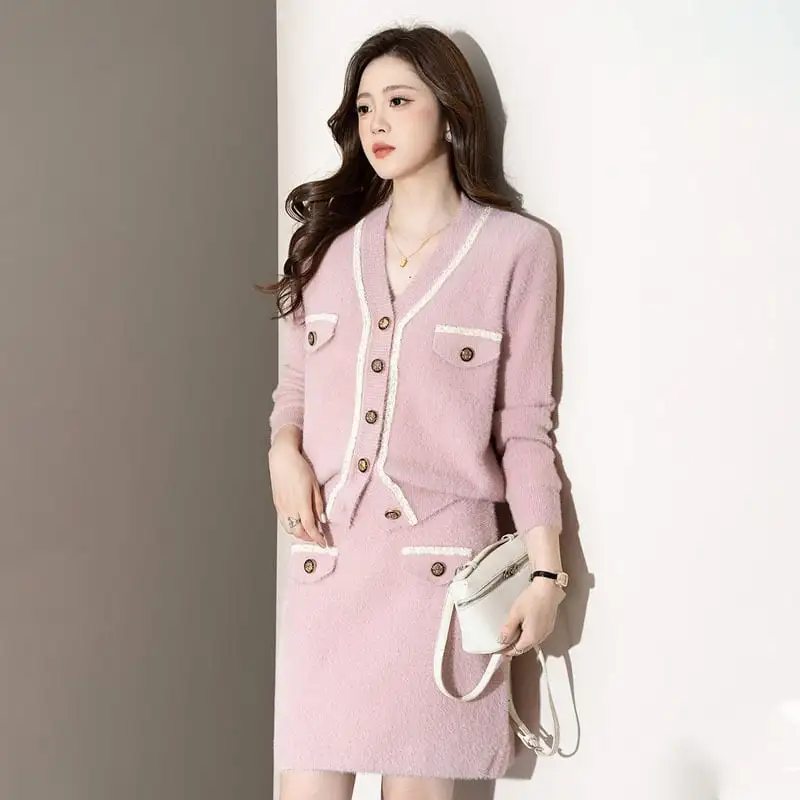 セットアップ トップス+スカート エレガント OL Vネック