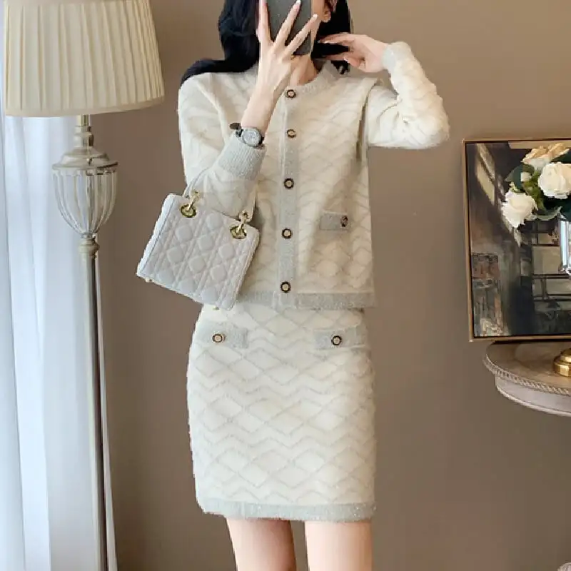 セットアップ トップス+スカート ニット 洗練される フェミニン ベージュ