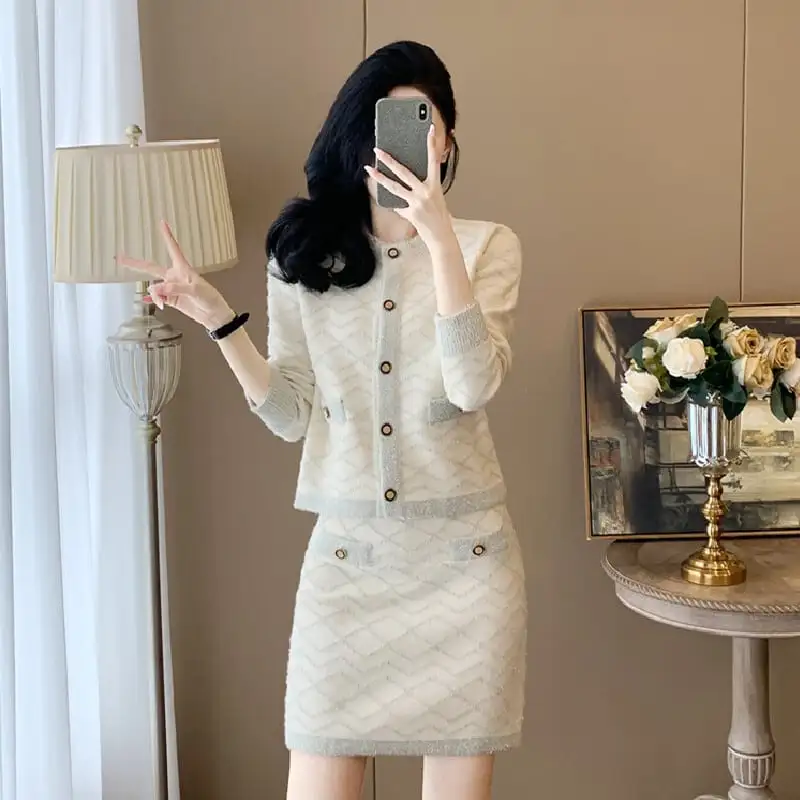 セットアップ トップス+スカート ニット 洗練される フェミニン ベージュ