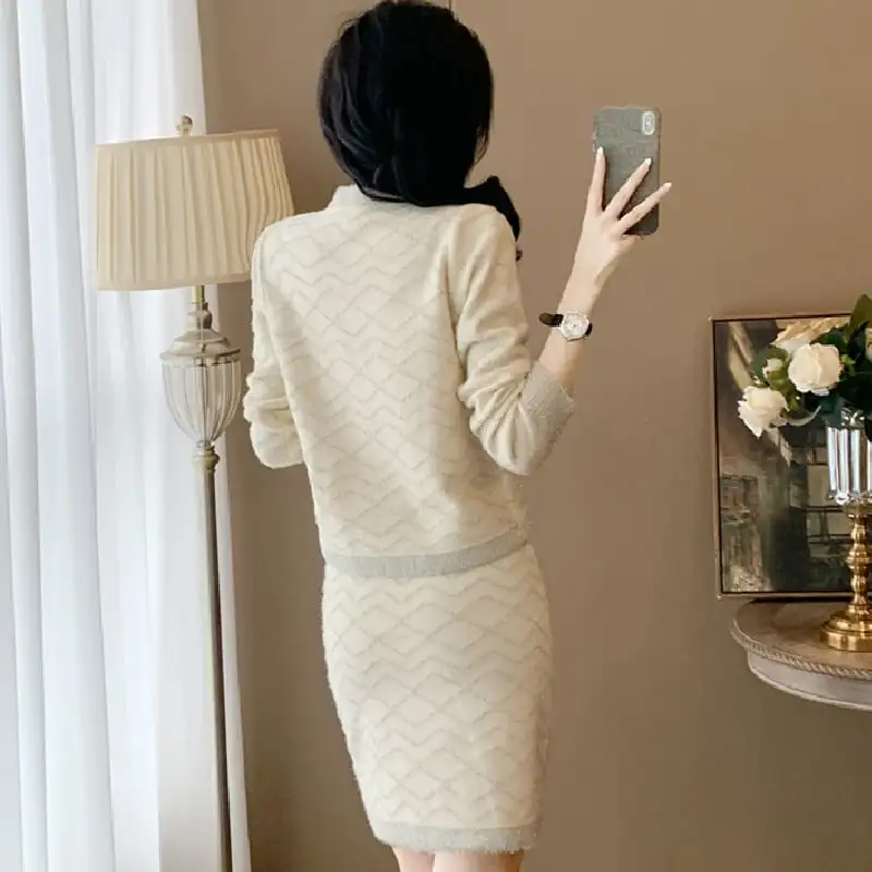 セットアップ トップス+スカート ニット 洗練される フェミニン ベージュ