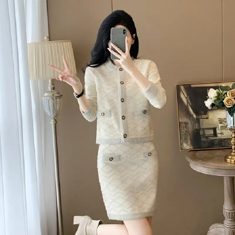 セットアップ トップス+スカート ニット 洗練される フェミニン ベージュ