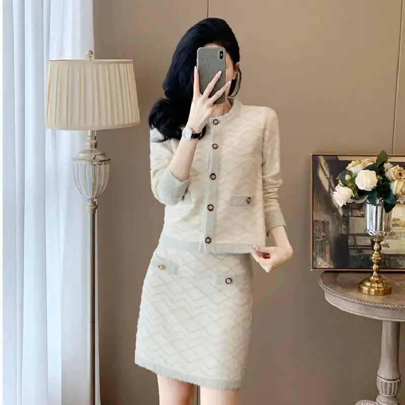 セットアップ トップス+スカート ニット 洗練される フェミニン ベージュ