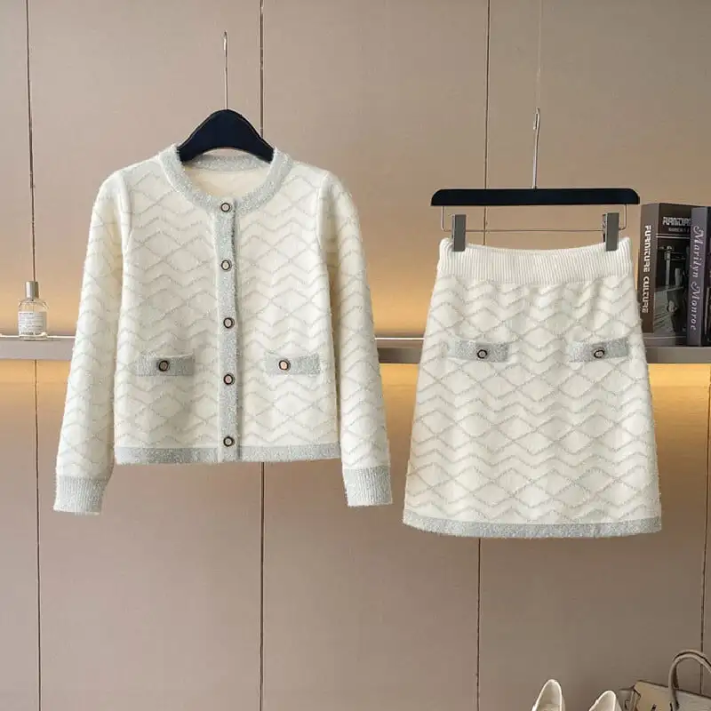 セットアップ トップス+スカート ニット 洗練される フェミニン ベージュ