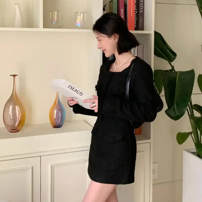 セットアップ ジャケット+スカート 3色展開 スクエアネック シングルブレスト