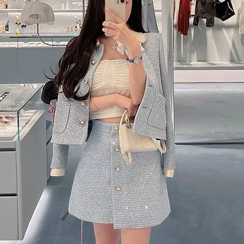 セットアップ 高級感 蝶結び ツイード OL/通勤 魅せる アウター+スカート