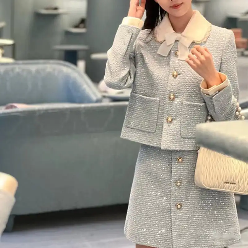 セットアップ 高級感 蝶結び ツイード OL/通勤 魅せる アウター+スカート