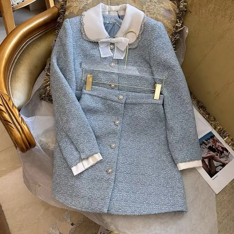 セットアップ 高級感 蝶結び ツイード OL/通勤 魅せる アウター+スカート