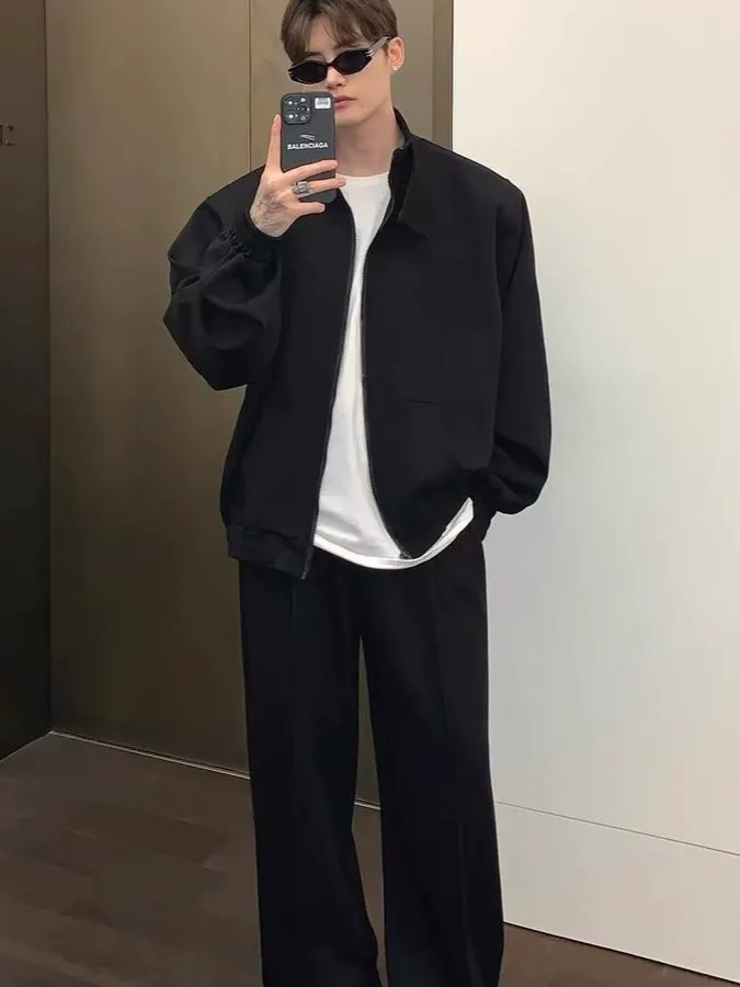 セットアップ スタンドネック 長袖 カジュアル ジャケット+長ズボン