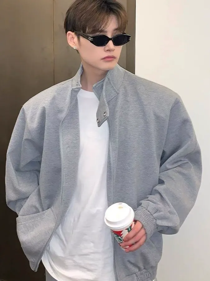 セットアップ スタンドネック 長袖 カジュアル ジャケット+長ズボン