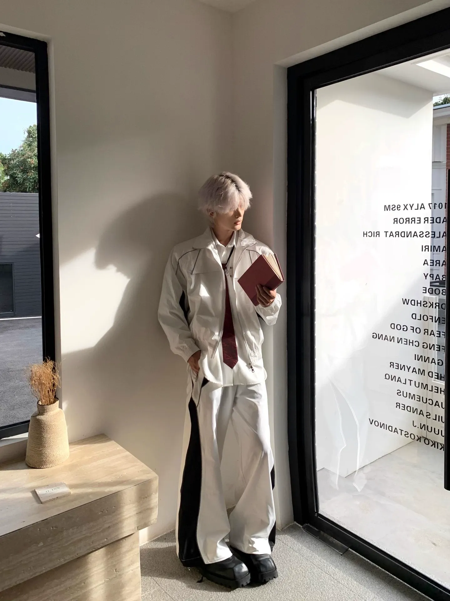 セットアップ バイカラー カジュアル スタンドネック シンプル ジャケット+ワイドパンツ