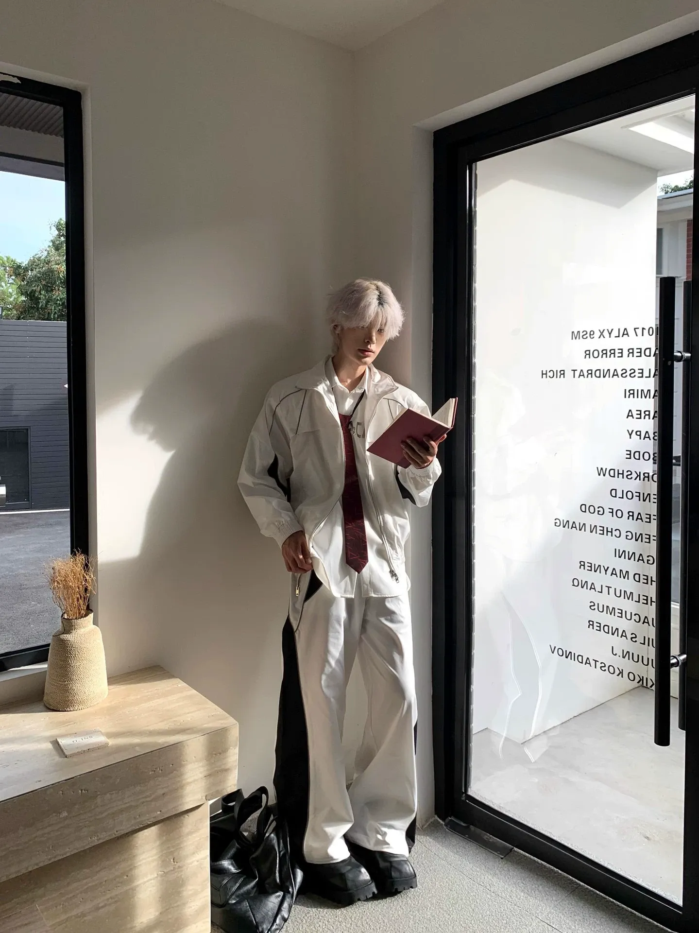 セットアップ バイカラー カジュアル スタンドネック シンプル ジャケット+ワイドパンツ