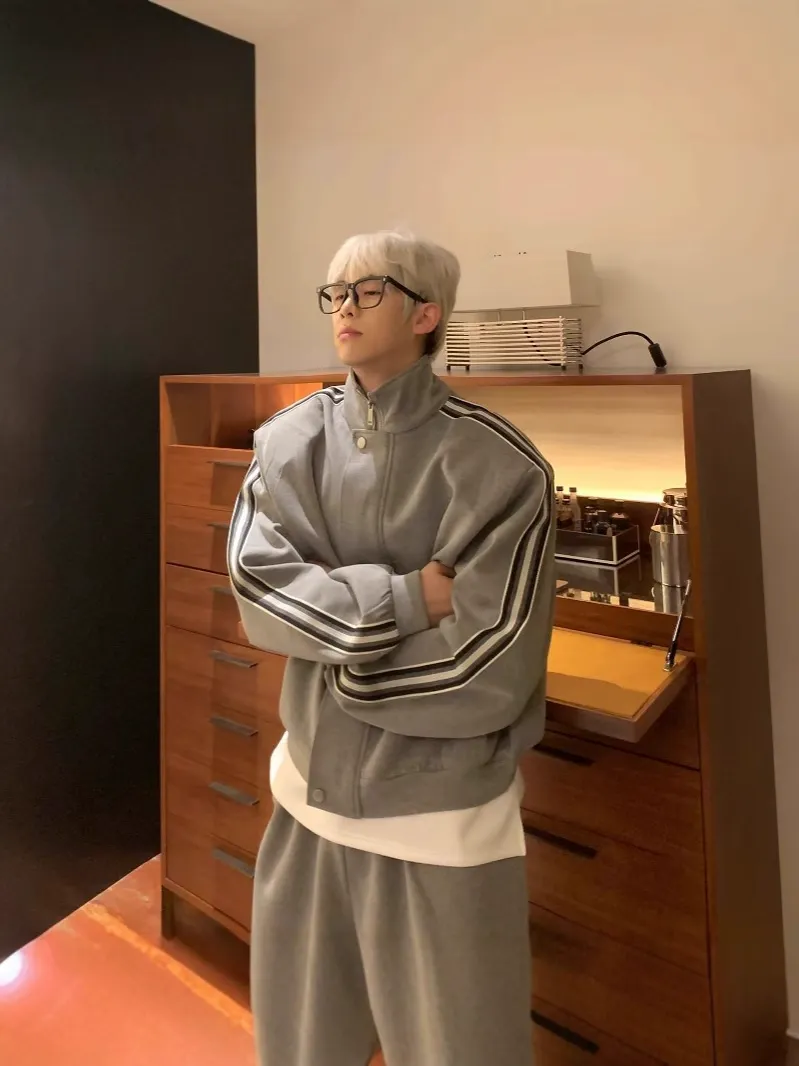 セットアップ トレンド カジュアル 合わせやすい ルーズ スタンドネック トレーナー+ボトムス