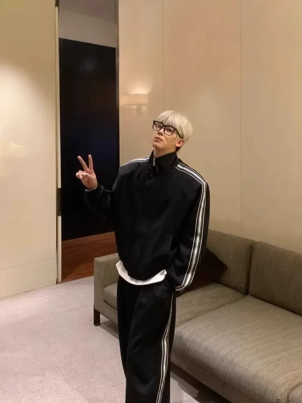 セットアップ トレンド カジュアル 合わせやすい ルーズ スタンドネック トレーナー+ボトムス