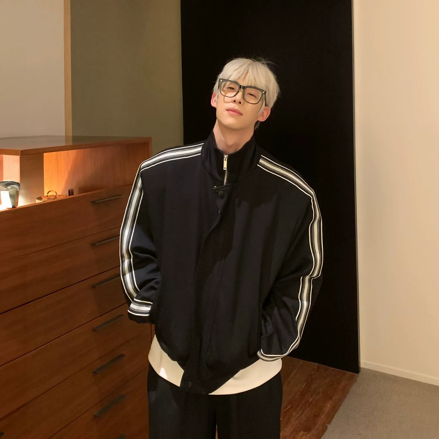 セットアップ トレンド カジュアル 合わせやすい ルーズ スタンドネック トレーナー+ボトムス