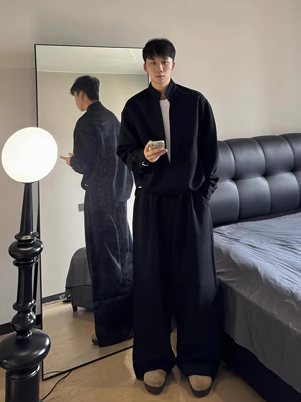 フェイクレイヤード ルーズ 着心地良い カジュアル トップス+ボトムス セットアップ