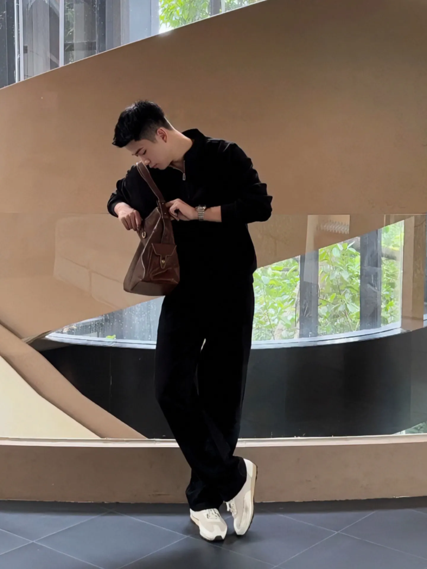 セットアップ トレンド カジュアル スタンドネック トレーナー+長ズボン セット