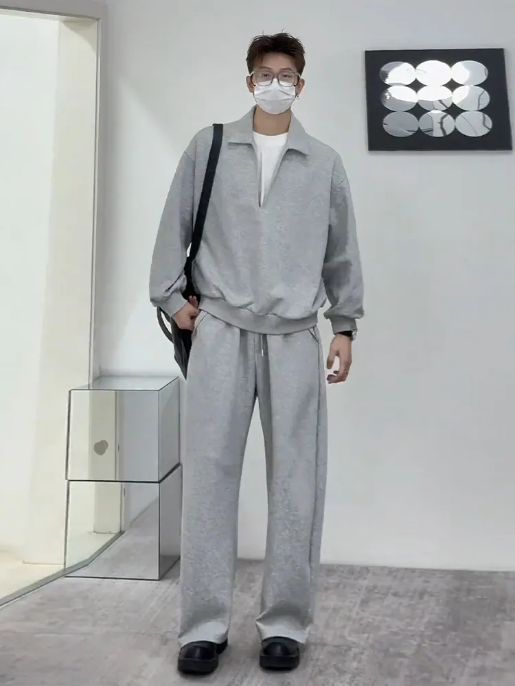 セットアップ デザイン感 折り襟 トレーナー+長ズボン セット