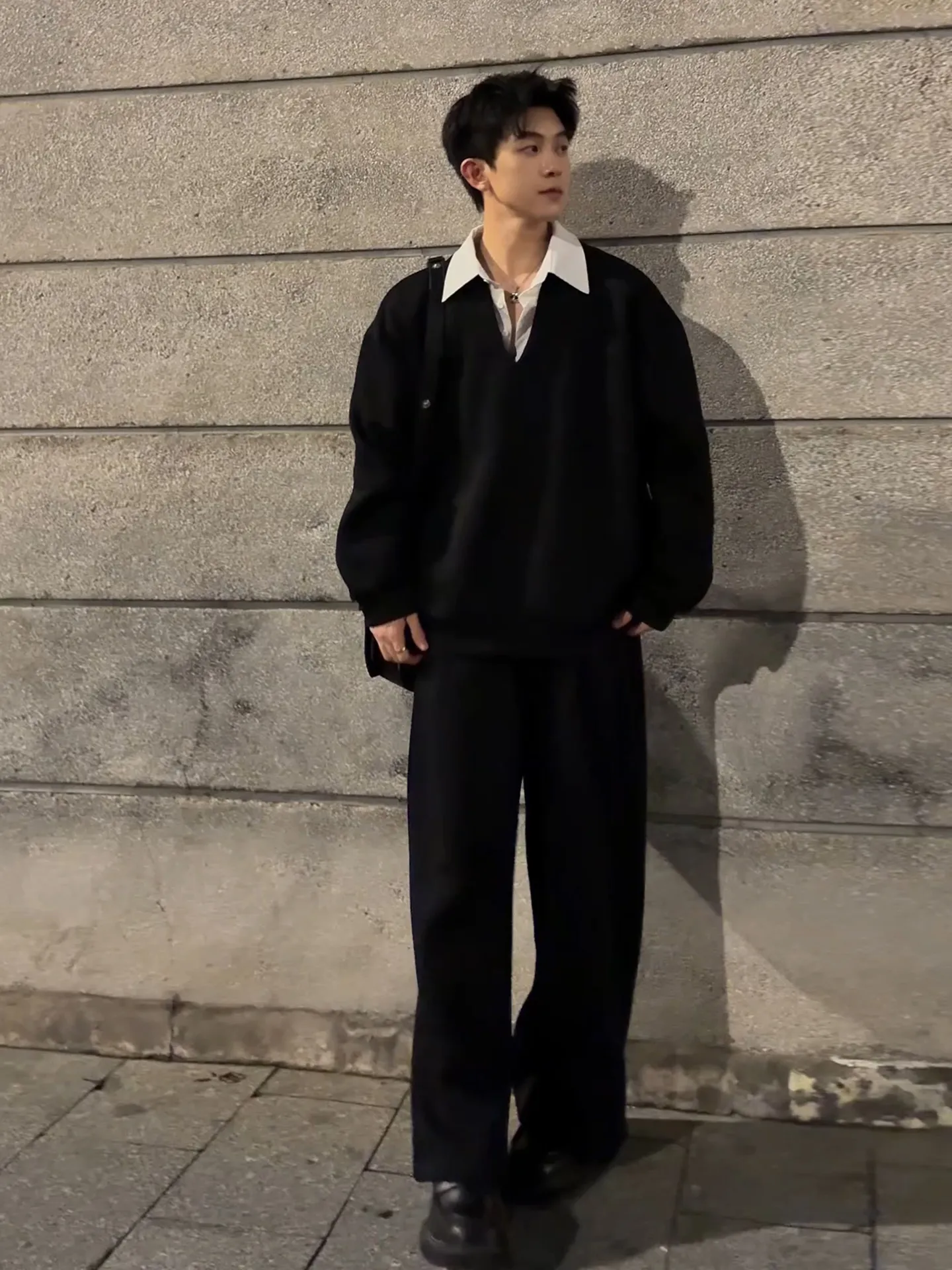 フェイクレイヤード vネック トレーナー 長ズボン セットアップ