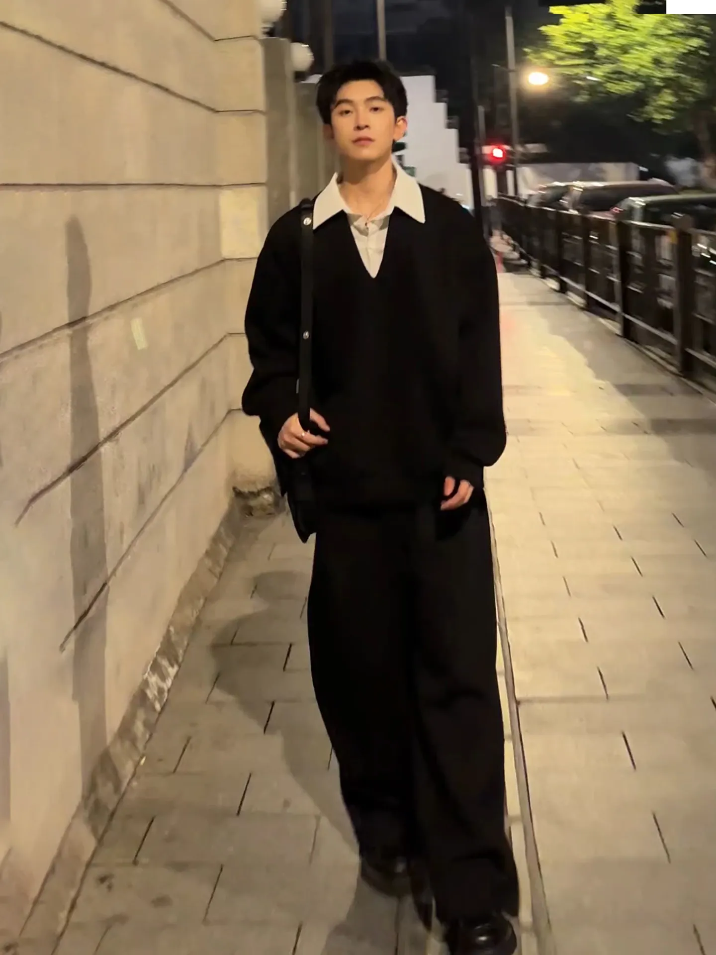 フェイクレイヤード vネック トレーナー 長ズボン セットアップ