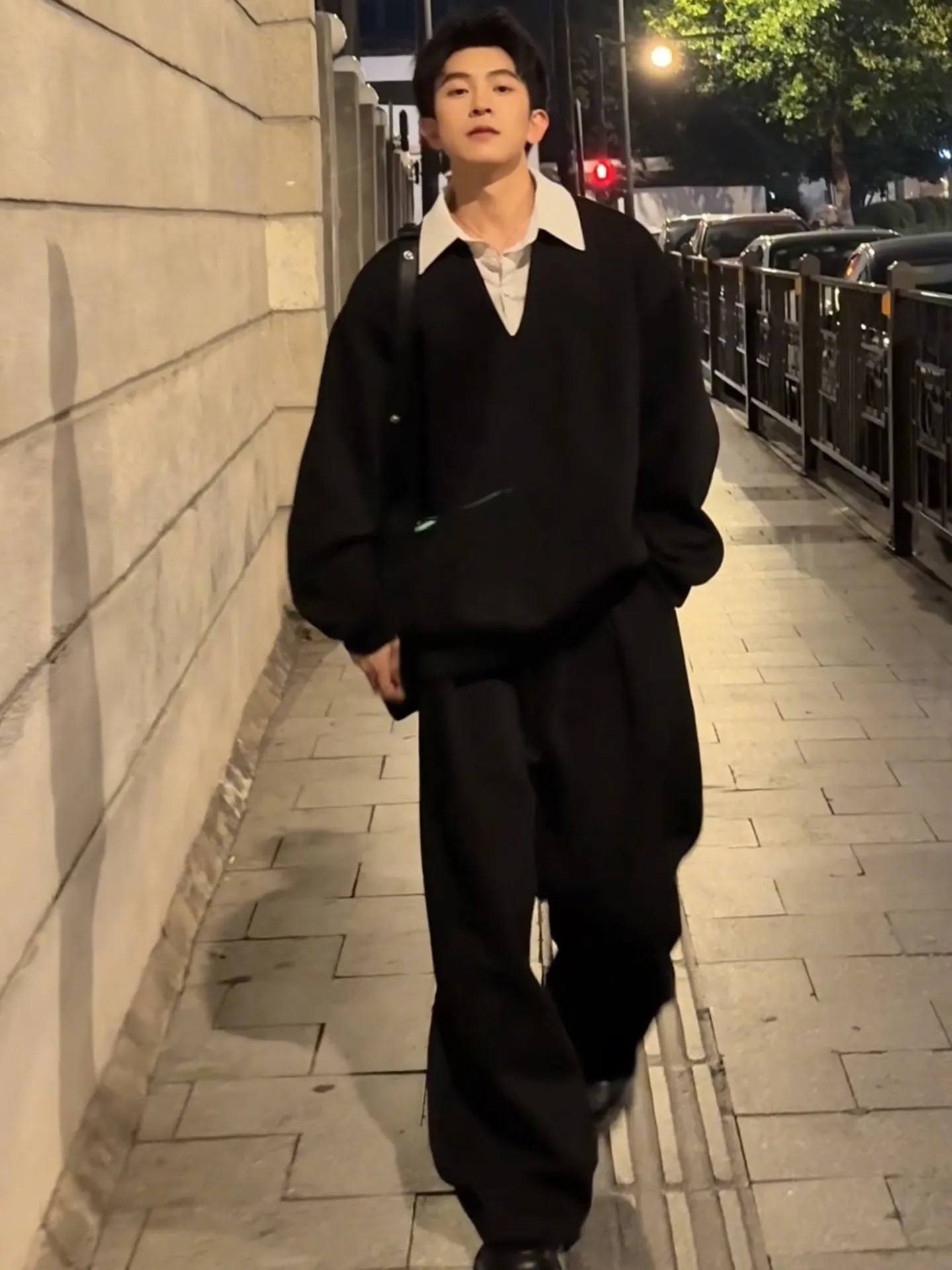 フェイクレイヤード vネック トレーナー 長ズボン セットアップ