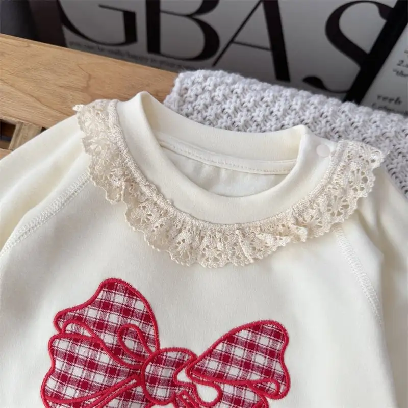 【66-100cm】レッド蝶結びプリントロンパース