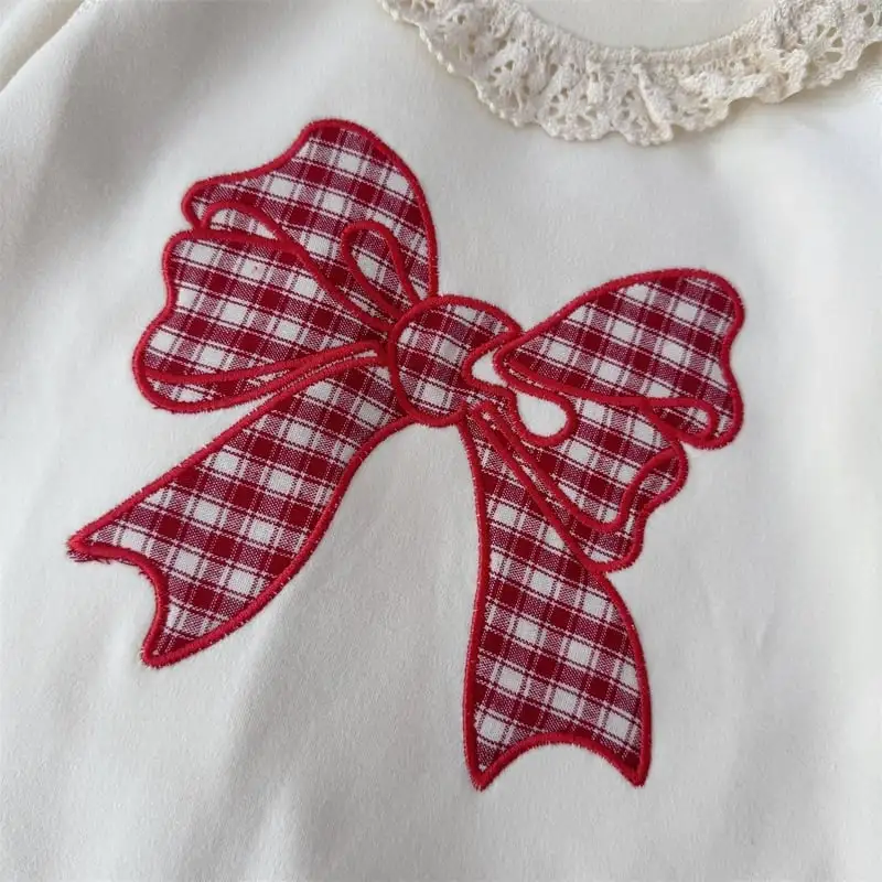 【66-100cm】レッド蝶結びプリントロンパース