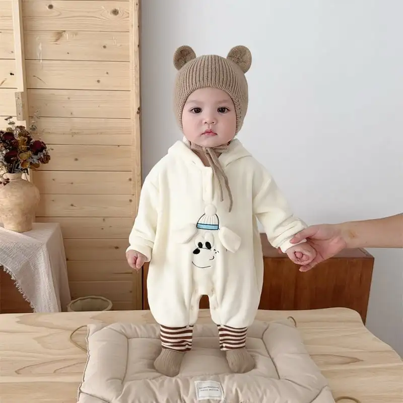 【66-100cm】フード付きペット柄ロンパース