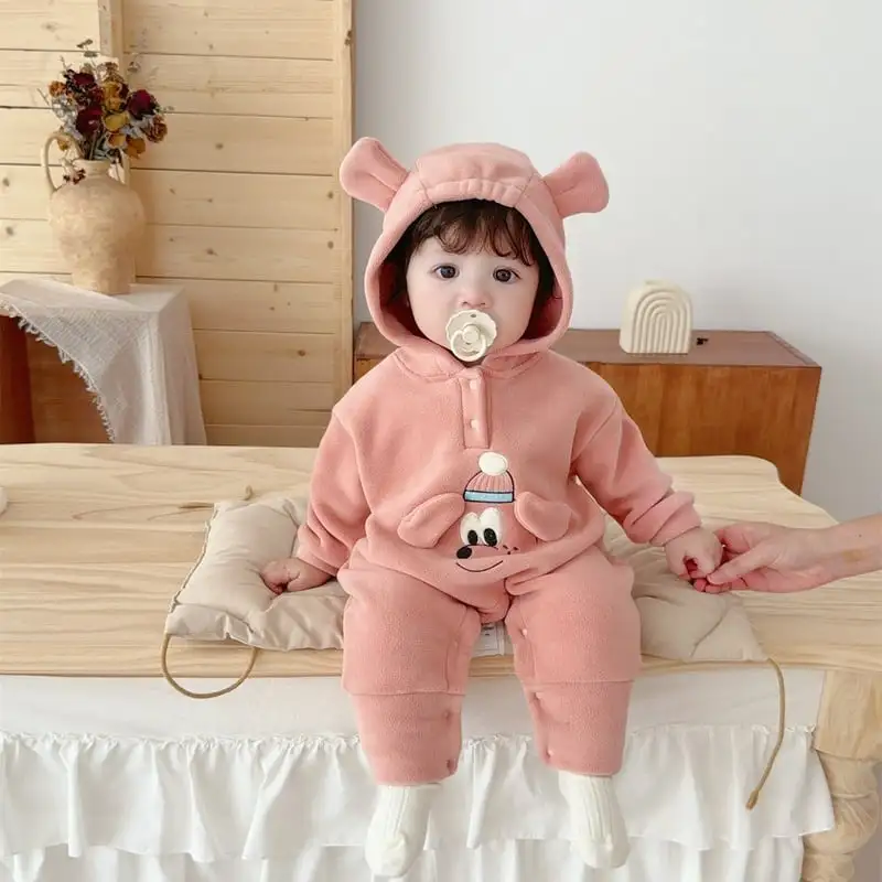 【66-100cm】フード付きペット柄ロンパース