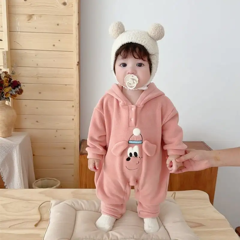 【66-100cm】フード付きペット柄ロンパース